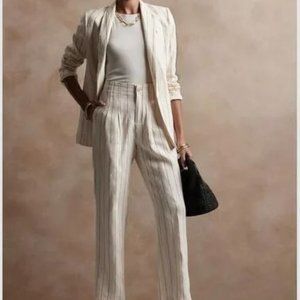Banana Republic Wide-Leg Linen Suit Neutral Stripe